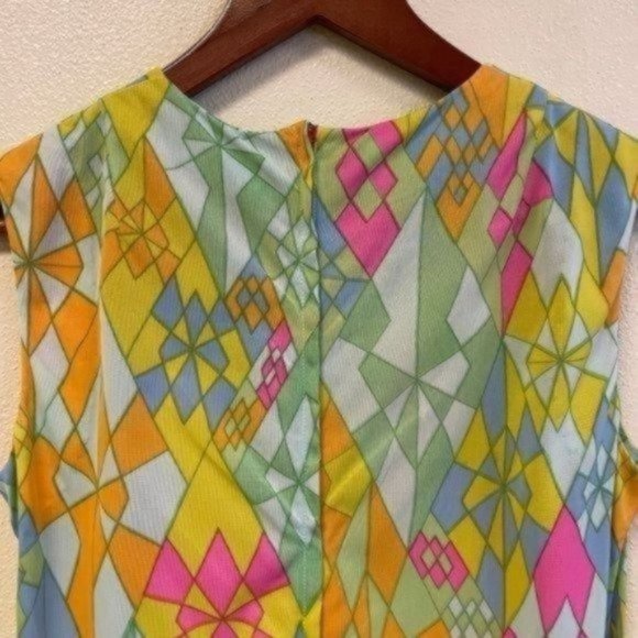 PRICE FIRM Vintage 70s Bright Multicolored Romper Skort Dress | Size L/XL - Picture 11 of 12